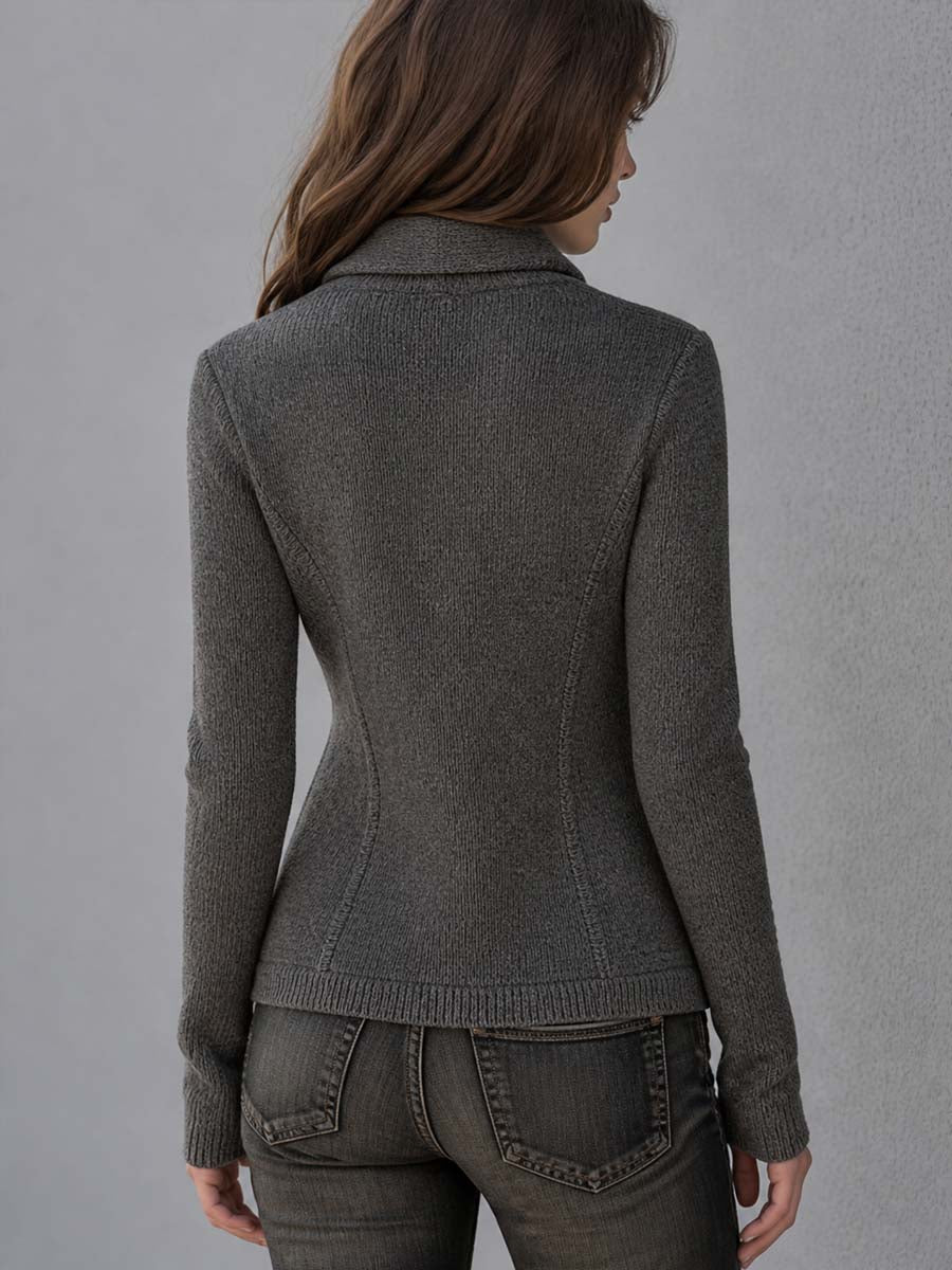 Cárdigan de Punto Vintage Asimétrico con Botones - Gris - L
