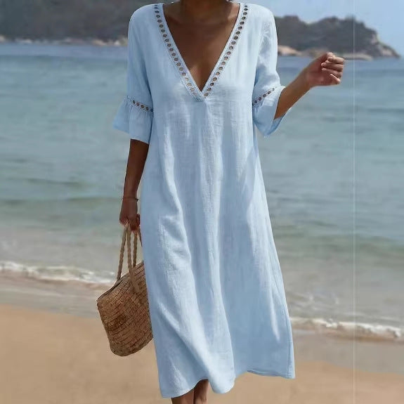 ELARA | Vestido Maxi Fresco, Cómodo y Favorecedor, Estilo Playero - Durazno - L