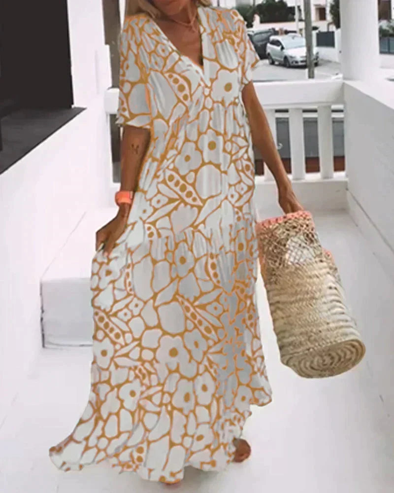 CHRISTINE | Vestido Largo de Verano de Corte Fluido con Elegante Estampado Gráfico - Verde - Casi Agotado - 3XL [48]