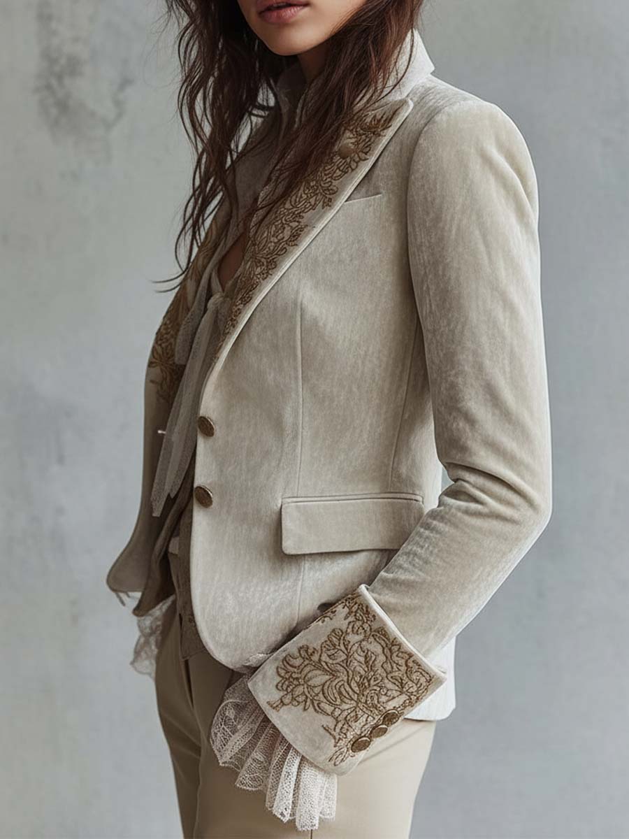 Constance | Blazer Marfil Bordado Estilo Sastre - Beige - S