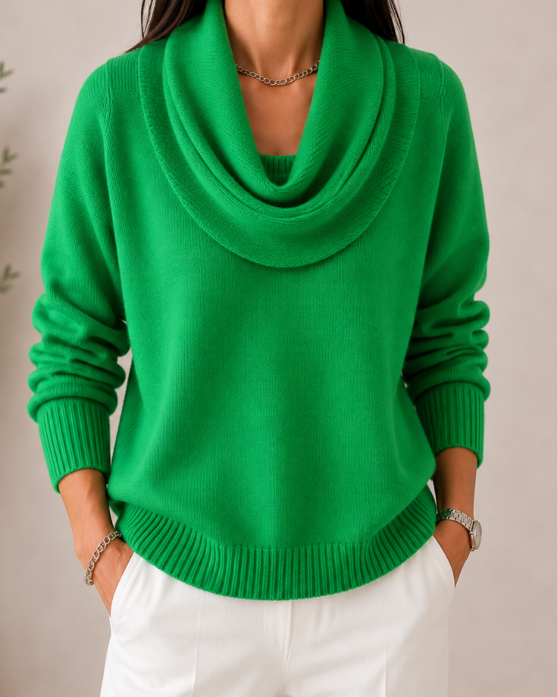 Caralina™ | Suéter Tejido Elegante con Cuello Ondulado - Rojo - XL