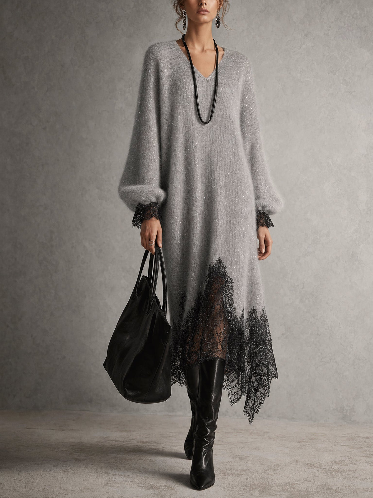 Sedona | Vestido Midi de Punto con Bajo de Encaje