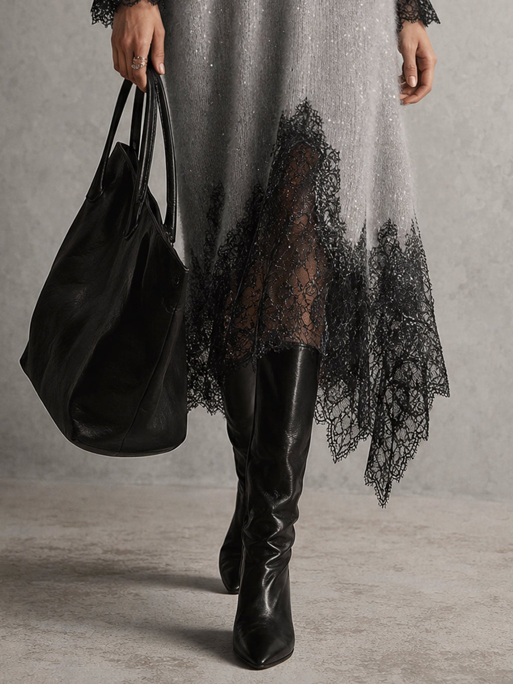 Sedona | Vestido Midi de Punto con Bajo de Encaje