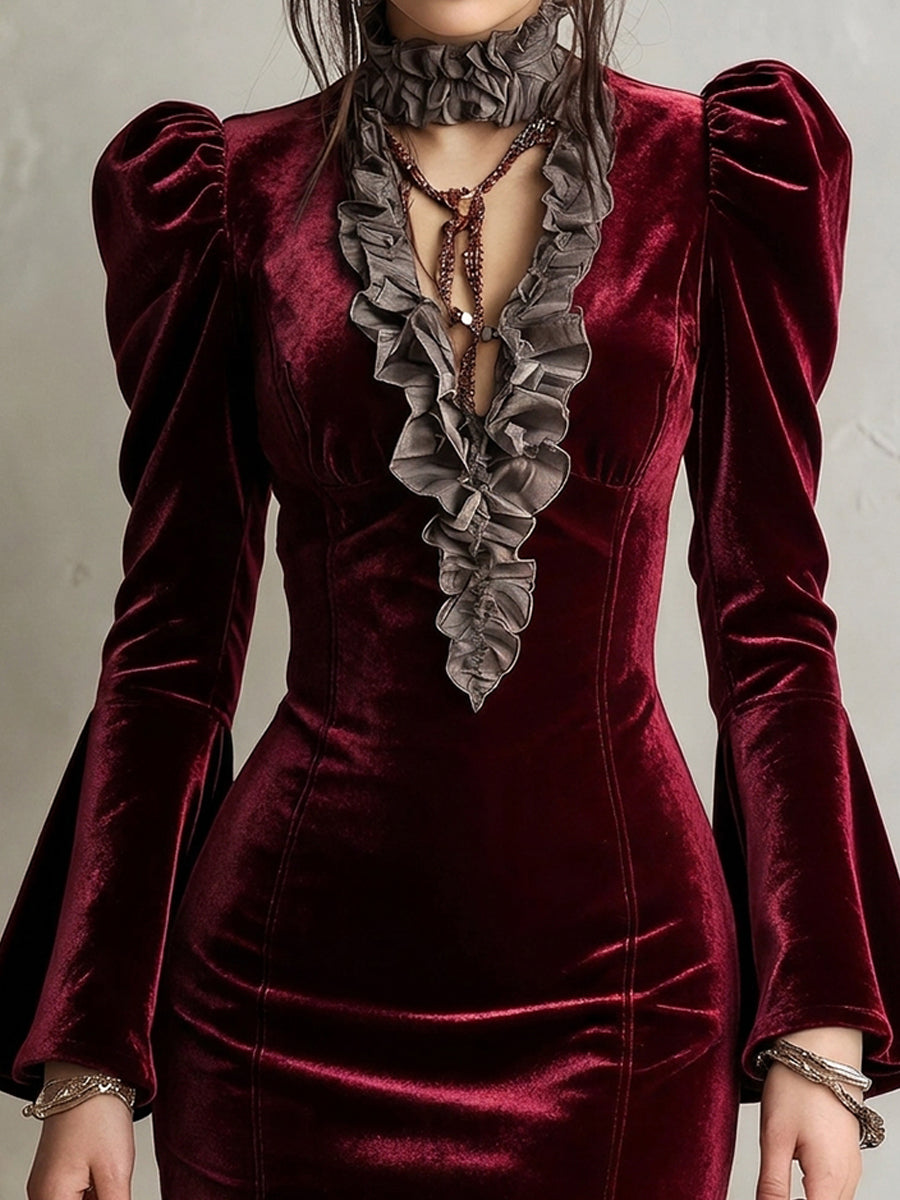 Vestido Bordeaux Nomad de Terciopelo - Rojo - S