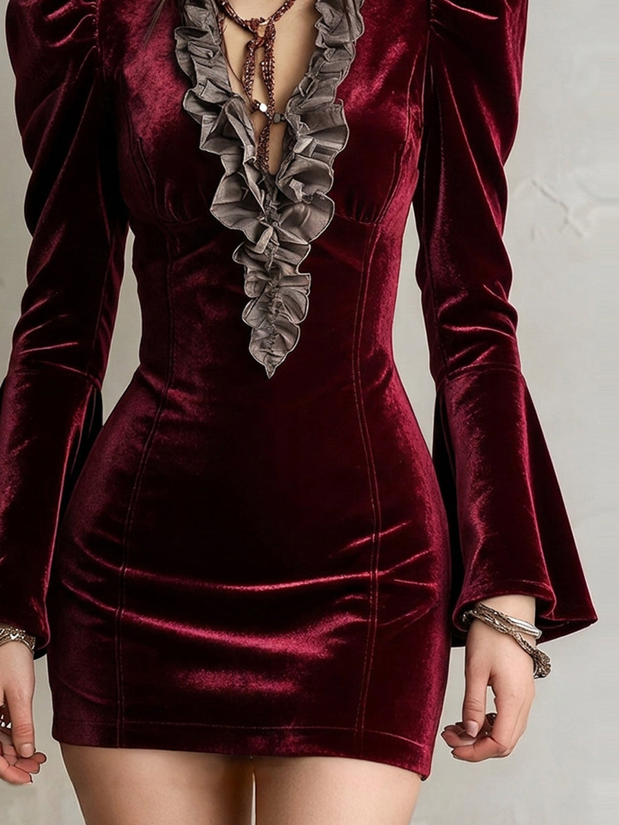 Vestido Bordeaux Nomad de Terciopelo - Rojo - M