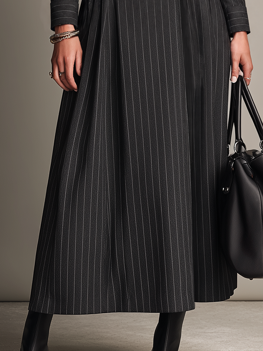 Vestido Maxi Militar de Sastrería Gris Oxford con Rayas Diplomáticas - Gris Oxford - M