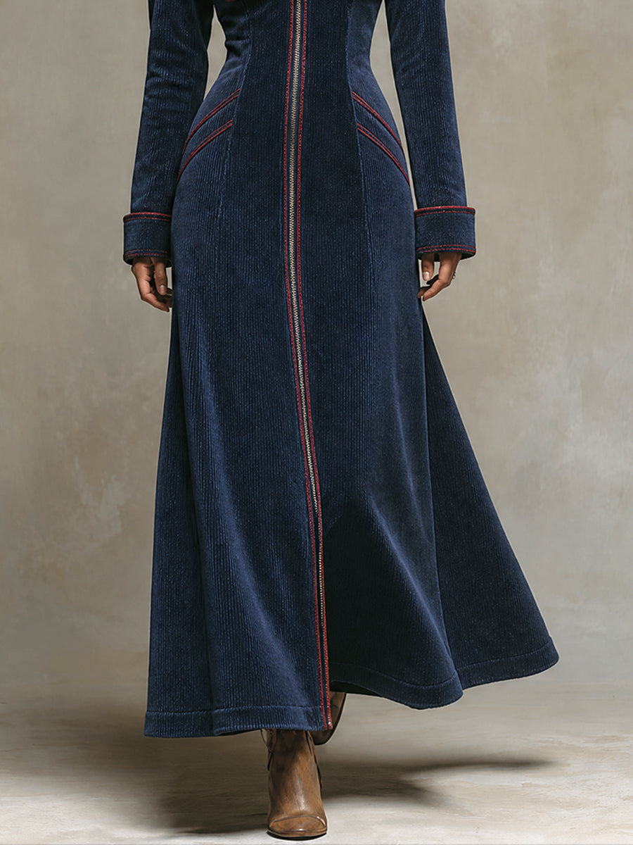Vestido Largo Midnight Nomad de Pana Estilo Duster - Azul - M