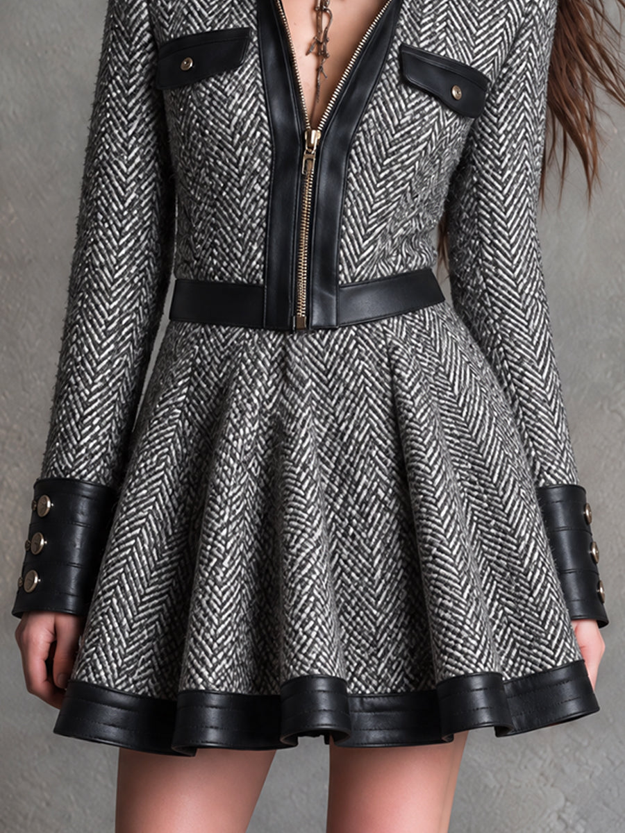 Vestido Moto Nomad Noir con Patrón de Espiga - Gris y Negro - M