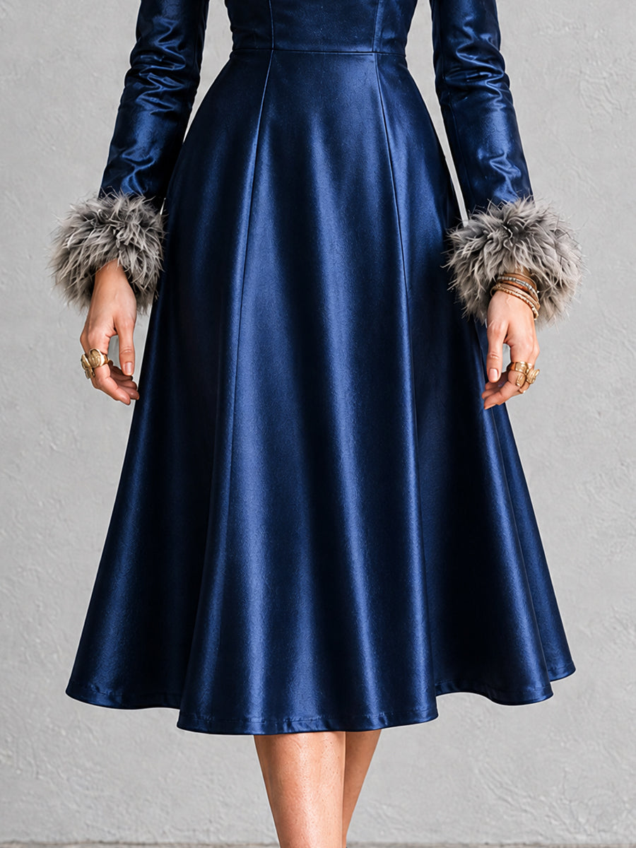 Vestido Midnight Bohemian de Piel Sintética con Ribete de Peluche - Azul - M