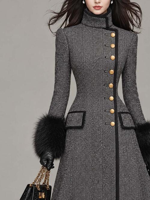 Abrigo Largo Estilo Vintage en Mezcla de Lana Espiga - Gris - S