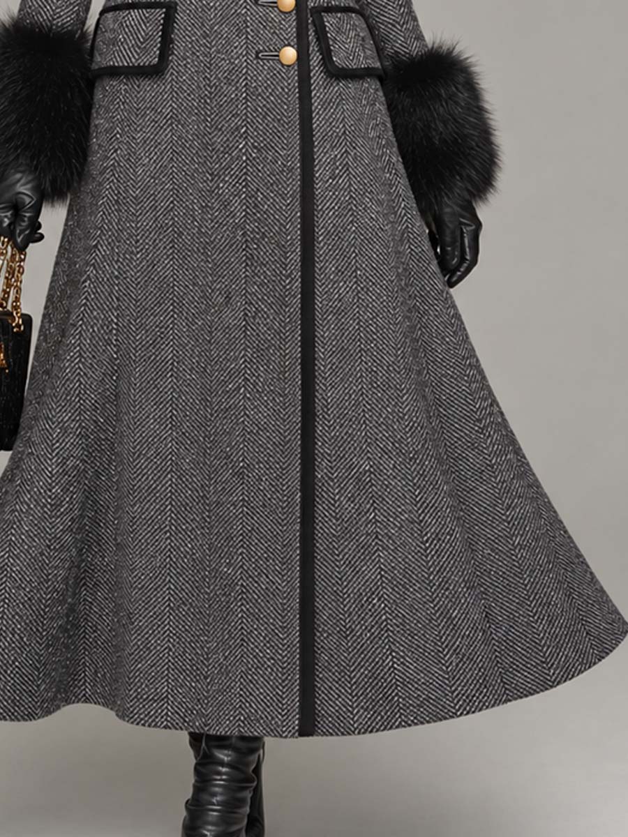 Abrigo Largo Estilo Vintage en Mezcla de Lana Espiga - Gris - M