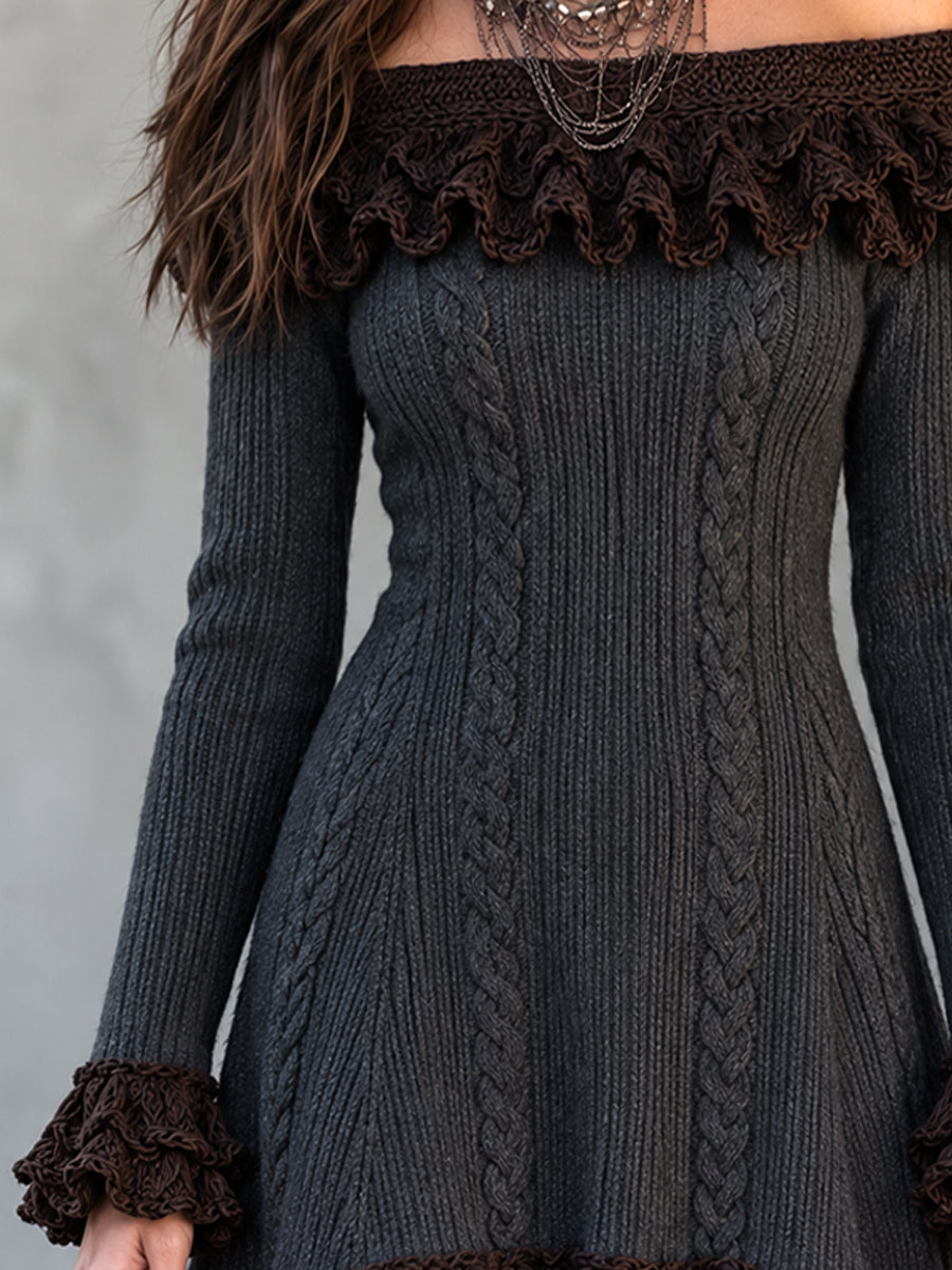 Vestido Suéter Midnight Nomad de Punto con Olanes - Gris - S