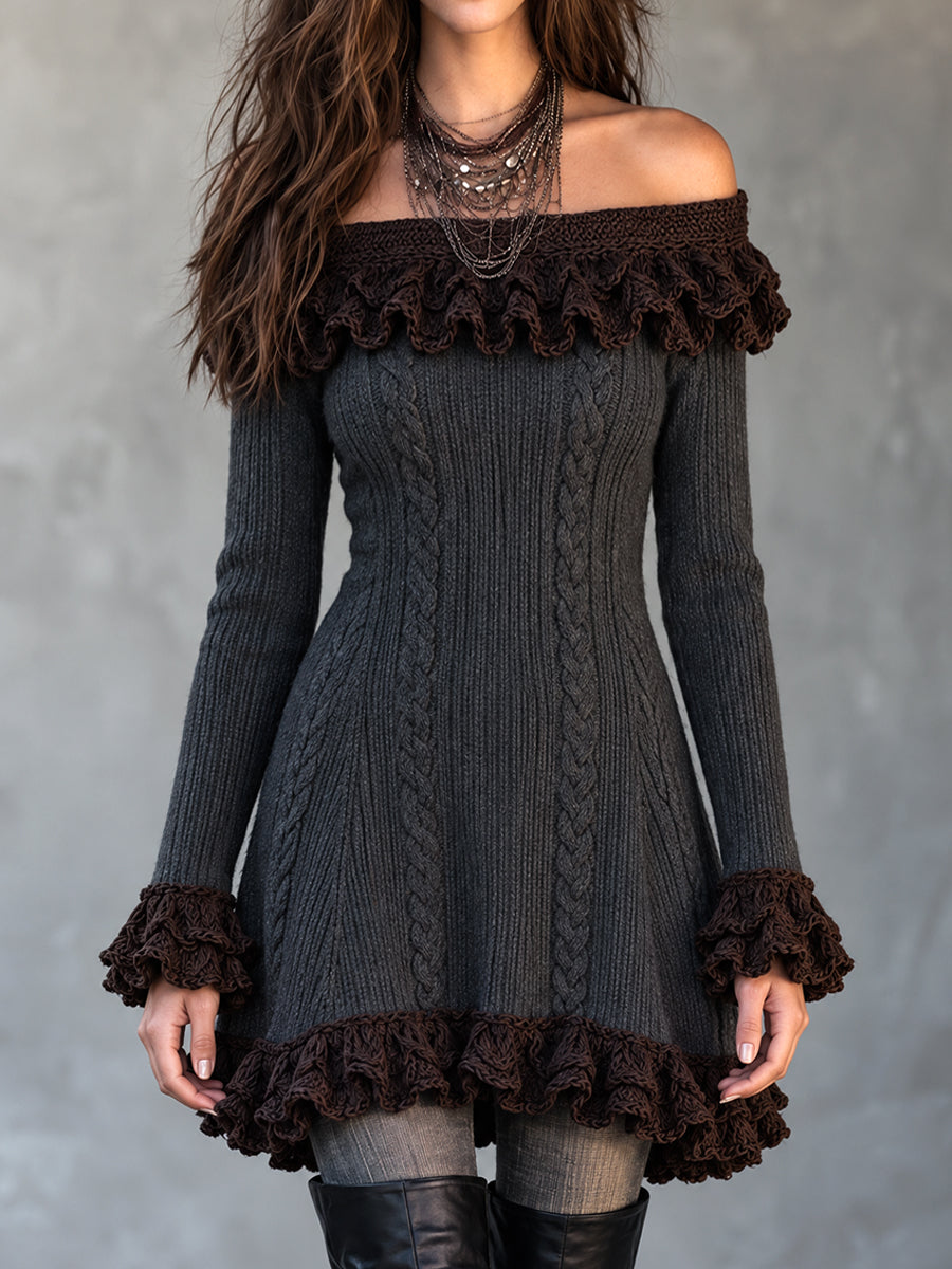 Vestido Suéter Midnight Nomad de Punto con Olanes - Gris - XS
