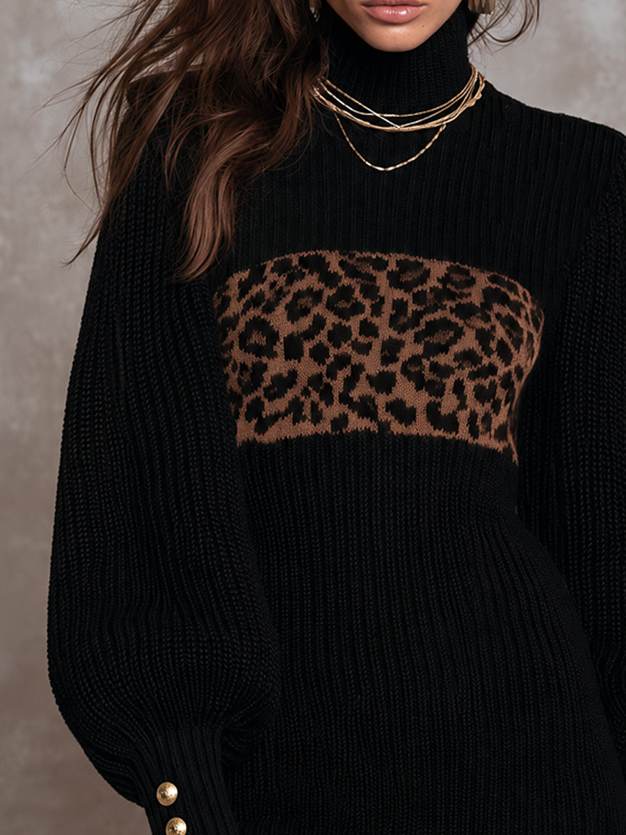 Vestido Bohemian Noir de Jacquard de Leopardo - Negro y Café - S