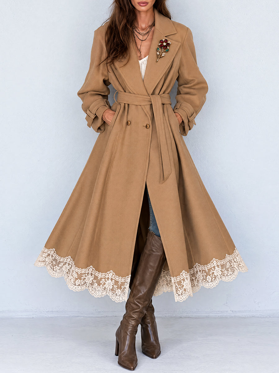 Gabardina Camel Nomad con Dobladillo de Encaje - Caqui - XS
