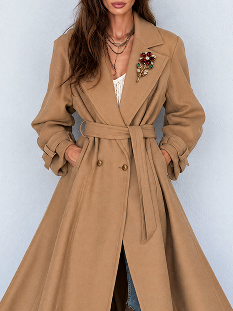 Gabardina Camel Nomad con Dobladillo de Encaje - Caqui - S