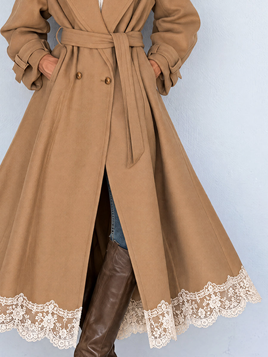 Gabardina Camel Nomad con Dobladillo de Encaje - Caqui - M