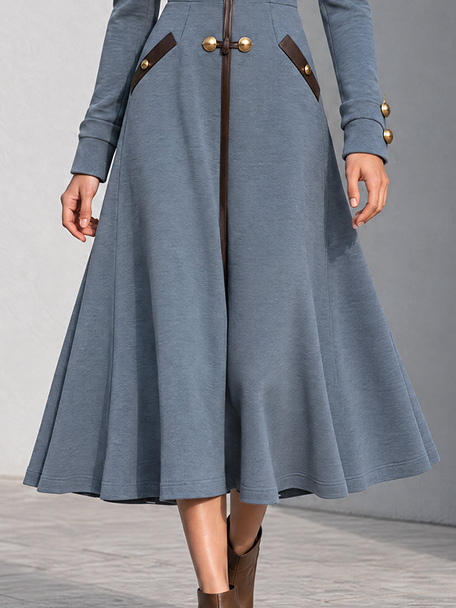 Vestido Abrigo Midi Slate Nomad con Alamares - Azul - M