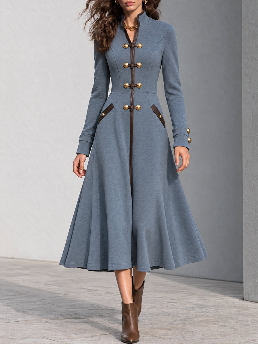 Vestido Abrigo Midi Slate Nomad con Alamares - Azul - XS