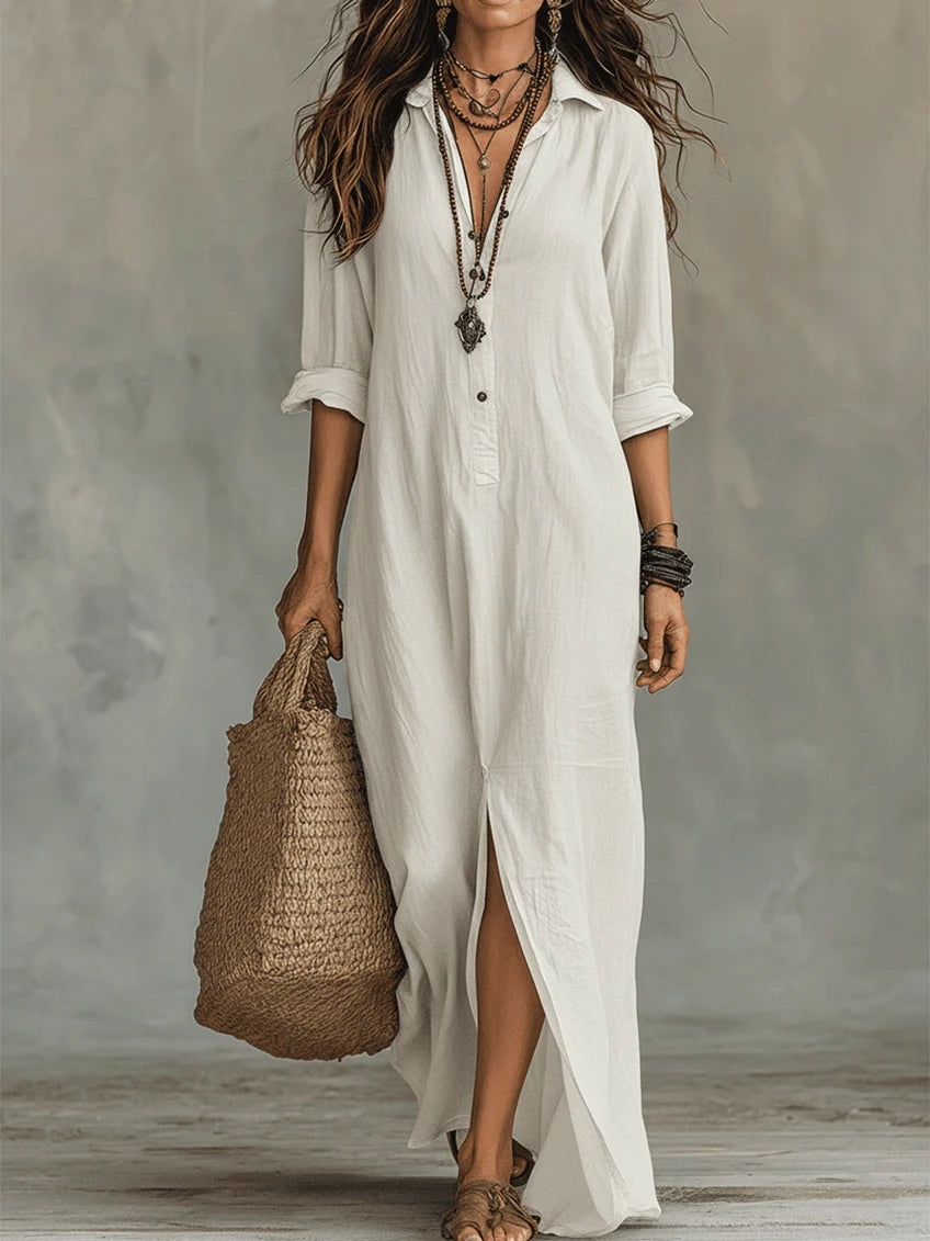 WILLOW | Vestido Maxi sin Esfuerzo, Silueta Favorecedora y Versátil para Diario - Blanco - S