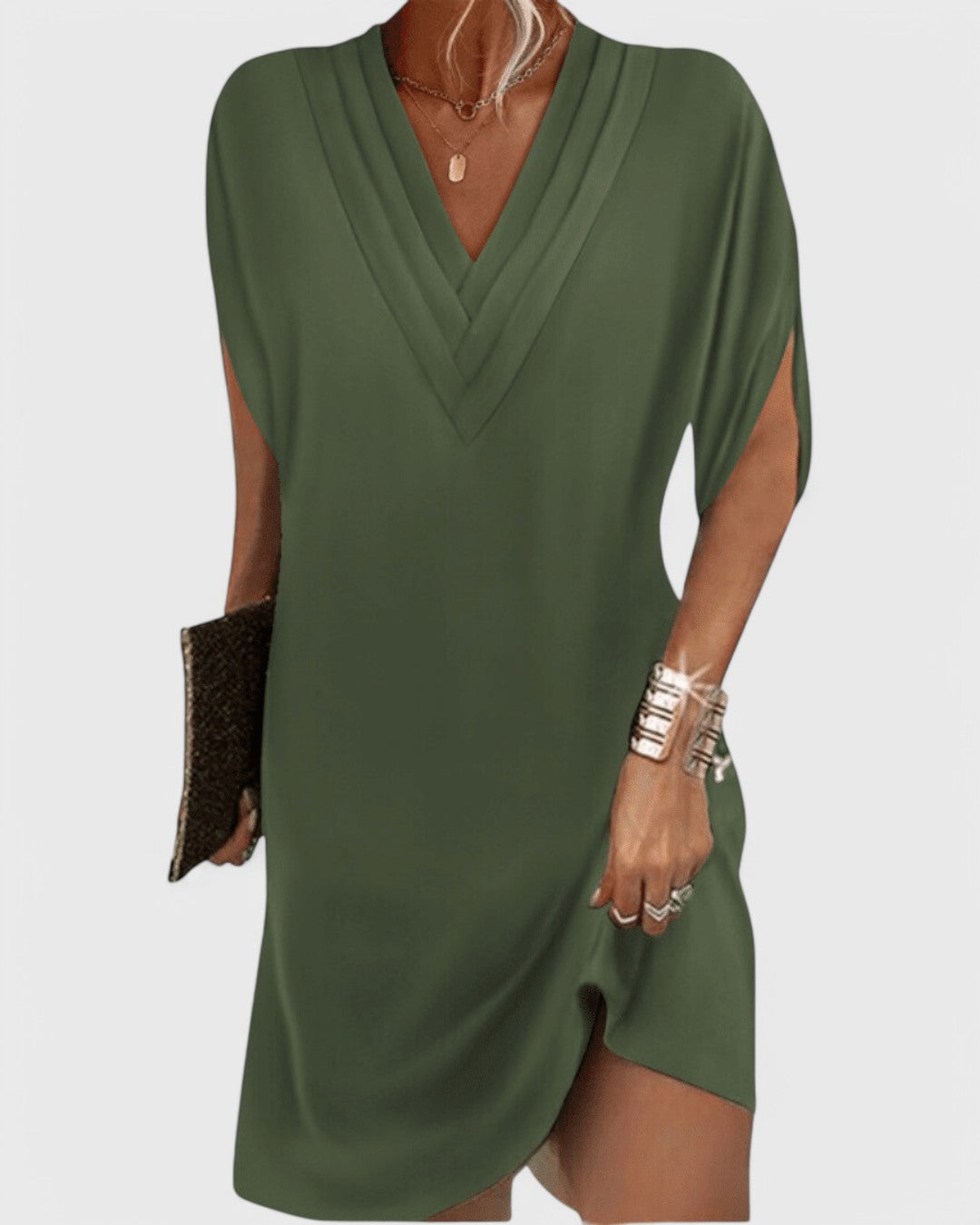 GINEVRA | Vestido Corte A para Cualquier Ocasión - Verde Militar - S