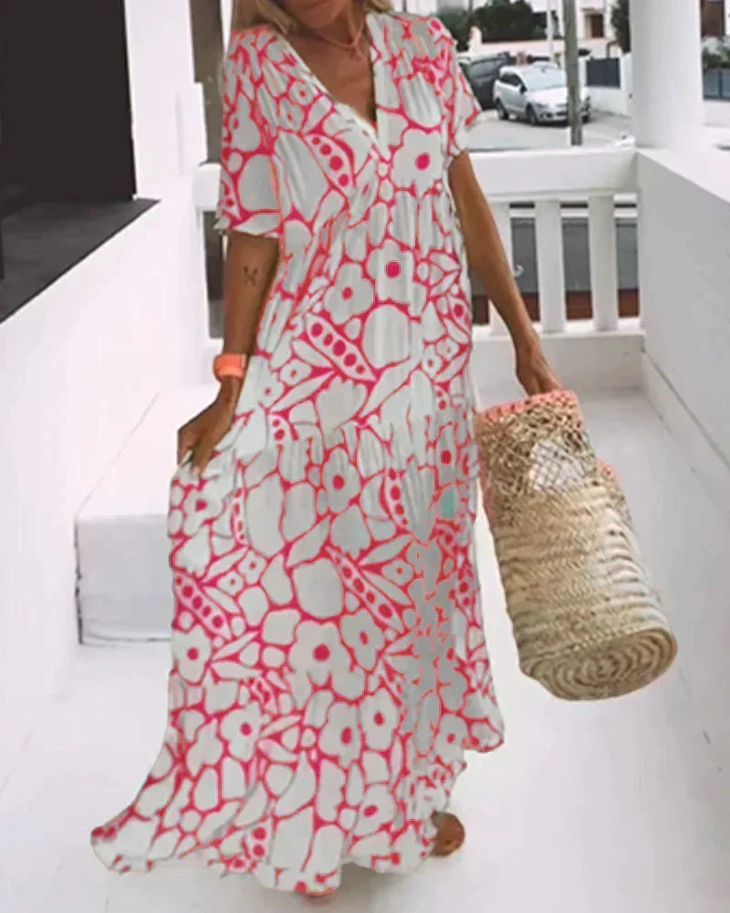 CHRISTINE | Vestido Largo de Verano de Corte Fluido con Elegante Estampado Gráfico - Amarillo - S [36–38]