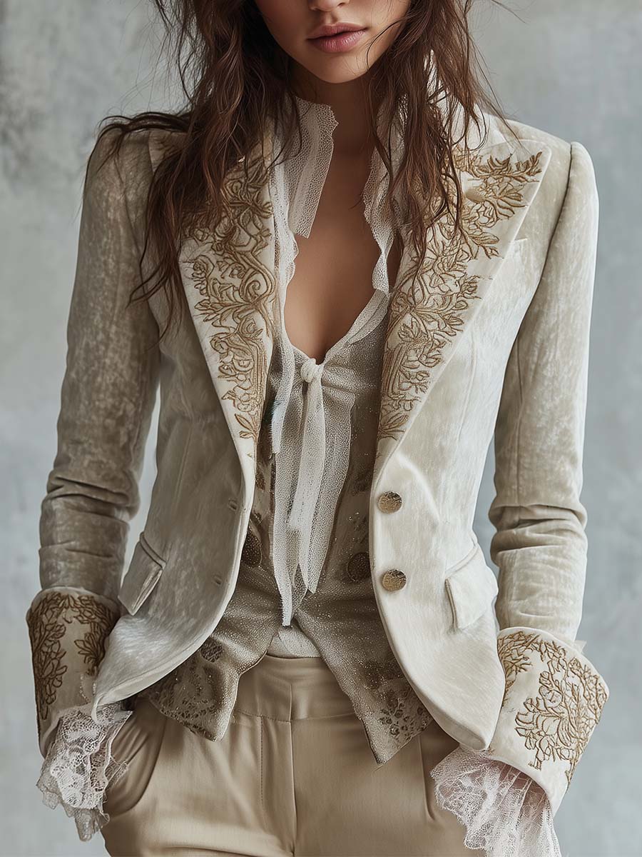 Constance | Blazer Marfil Bordado Estilo Sastre - Beige - XS