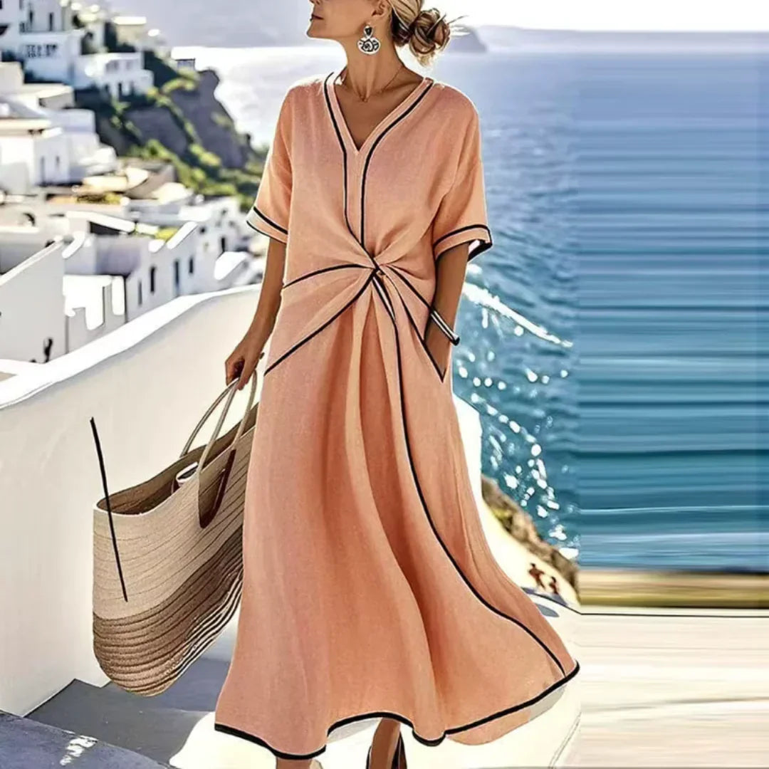 Mila | Vestido Elegante con Cintura Favorecedora, Chic para Vacaciones - Azul - 3XL