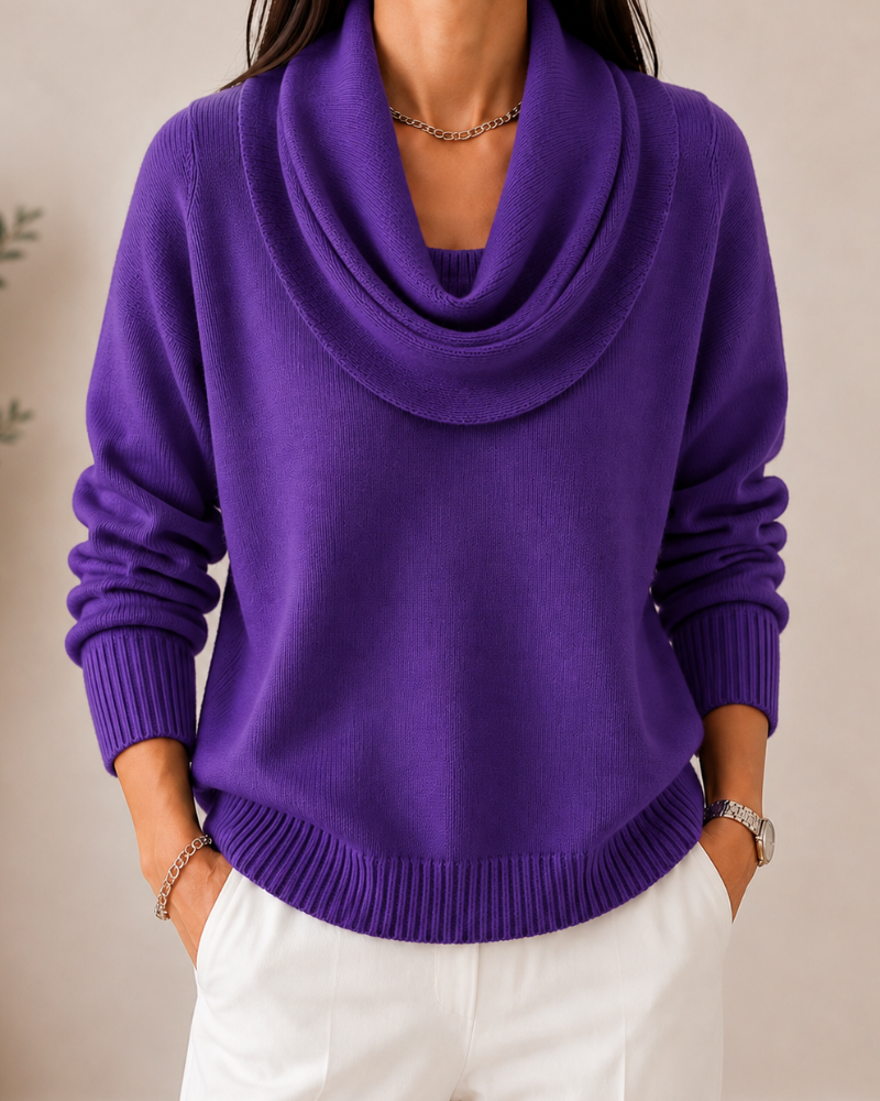 Caralina™ | Suéter Tejido Elegante con Cuello Ondulado - Rojo - L