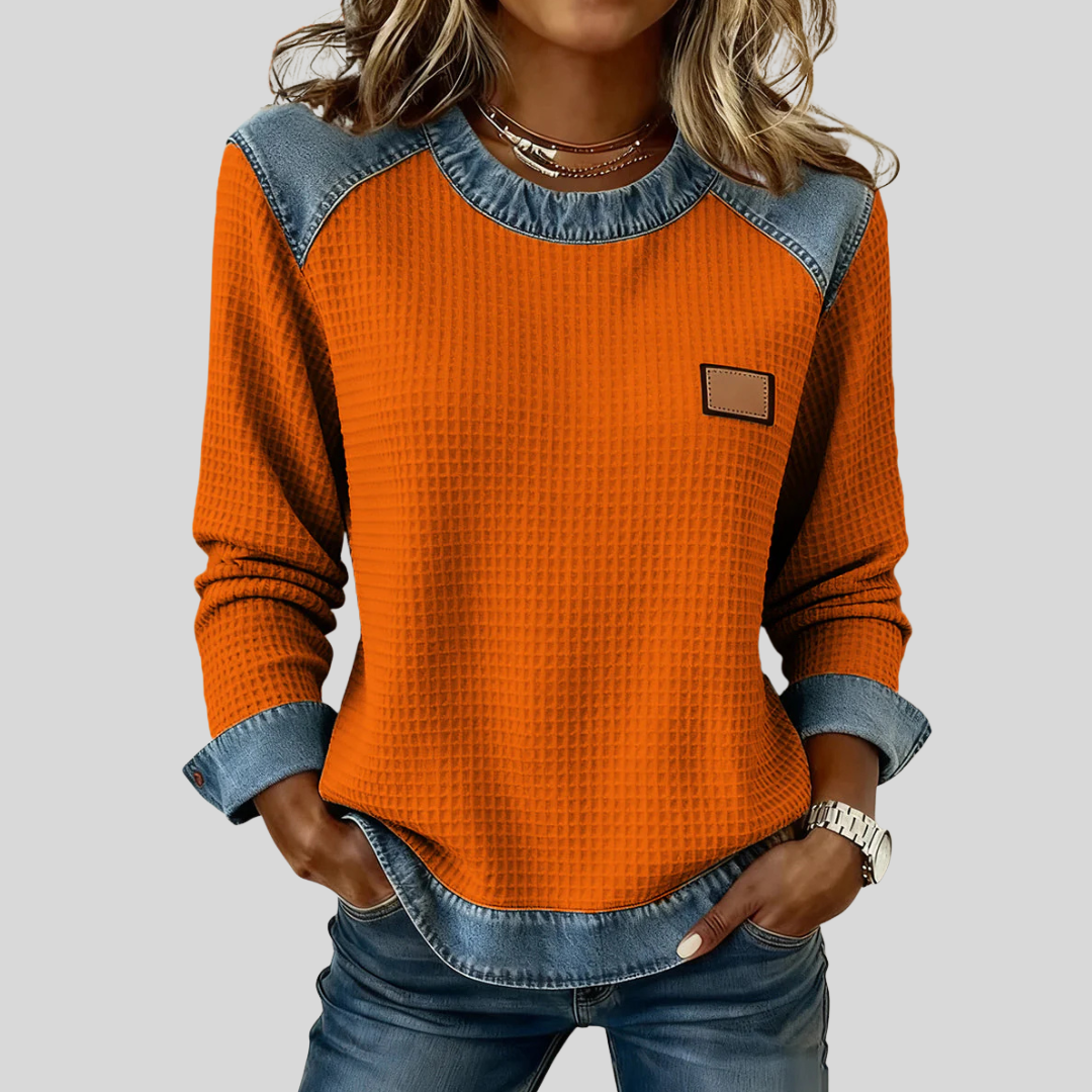 Kara | Sudadera Gofre con Ribete Estilo Patchwork