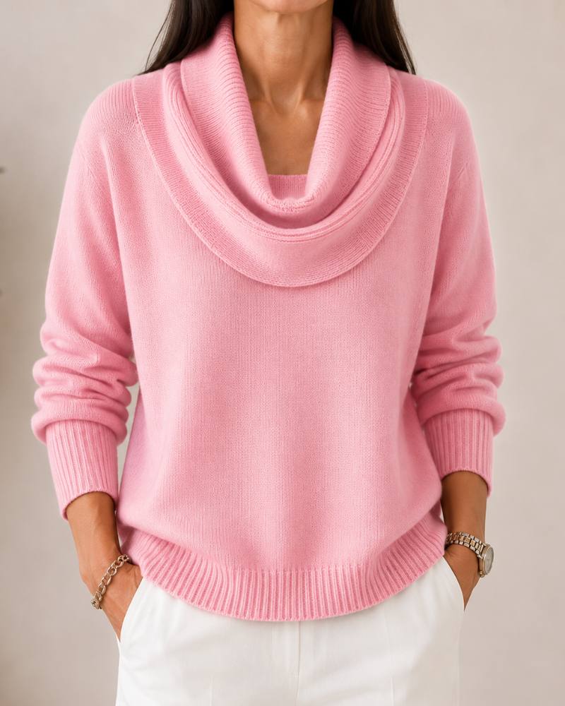 Caralina™ | Suéter Tejido Elegante con Cuello Ondulado - Rojo - M