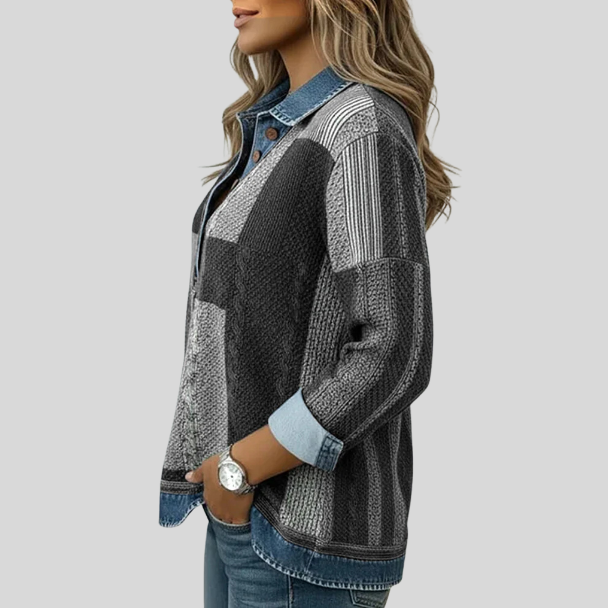 Chloe | Sudadera Colorblock con Tapeta de Botones