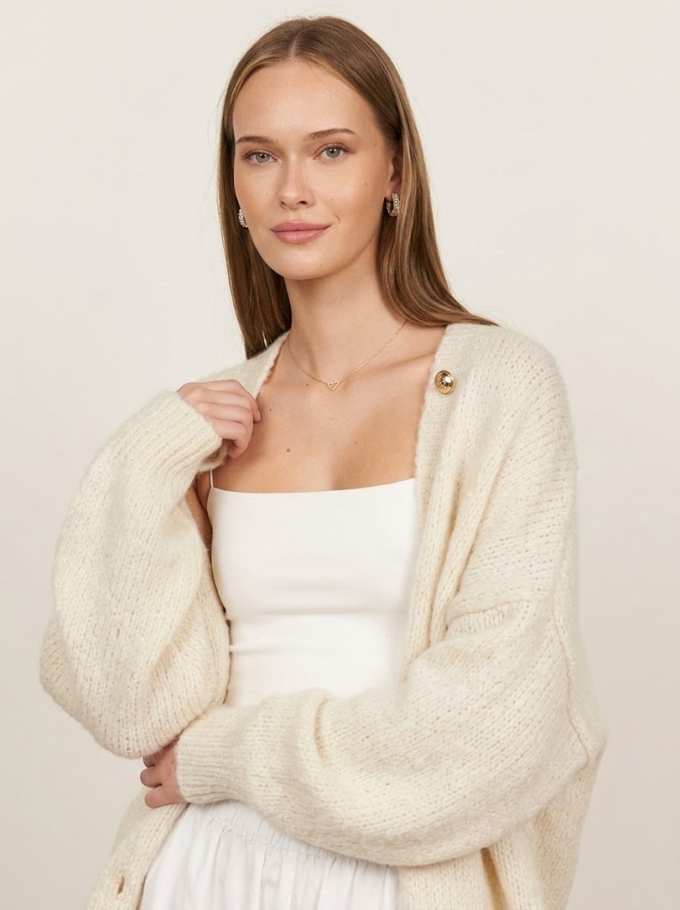 Nala | Cárdigan Oversize Shimmer con Botones Dorados