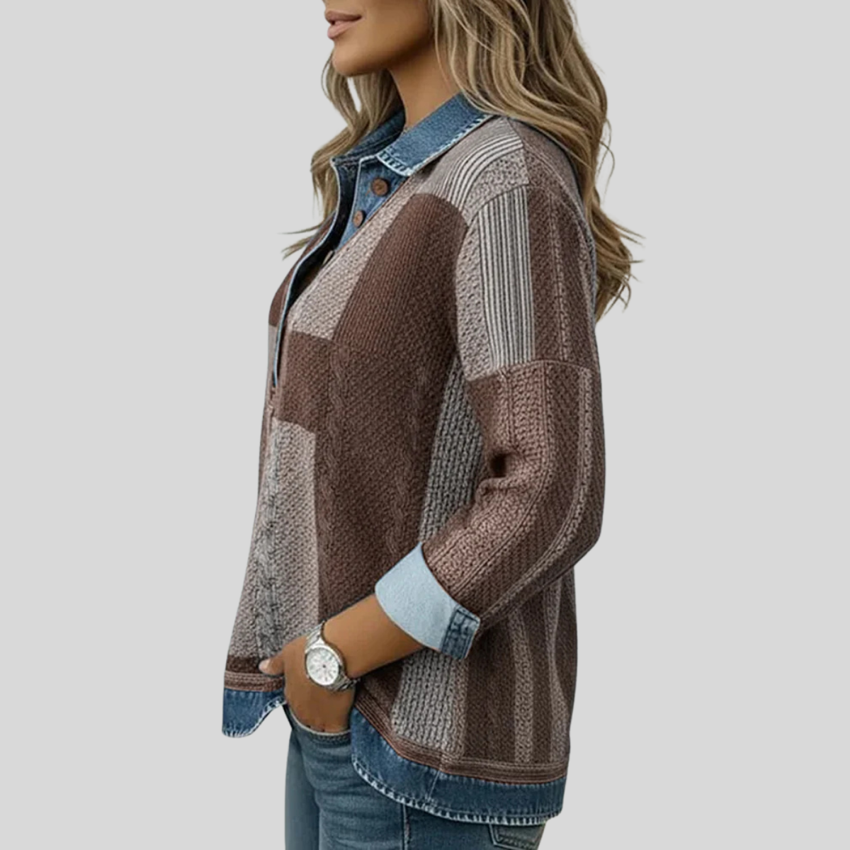 Chloe | Sudadera Colorblock con Tapeta de Botones