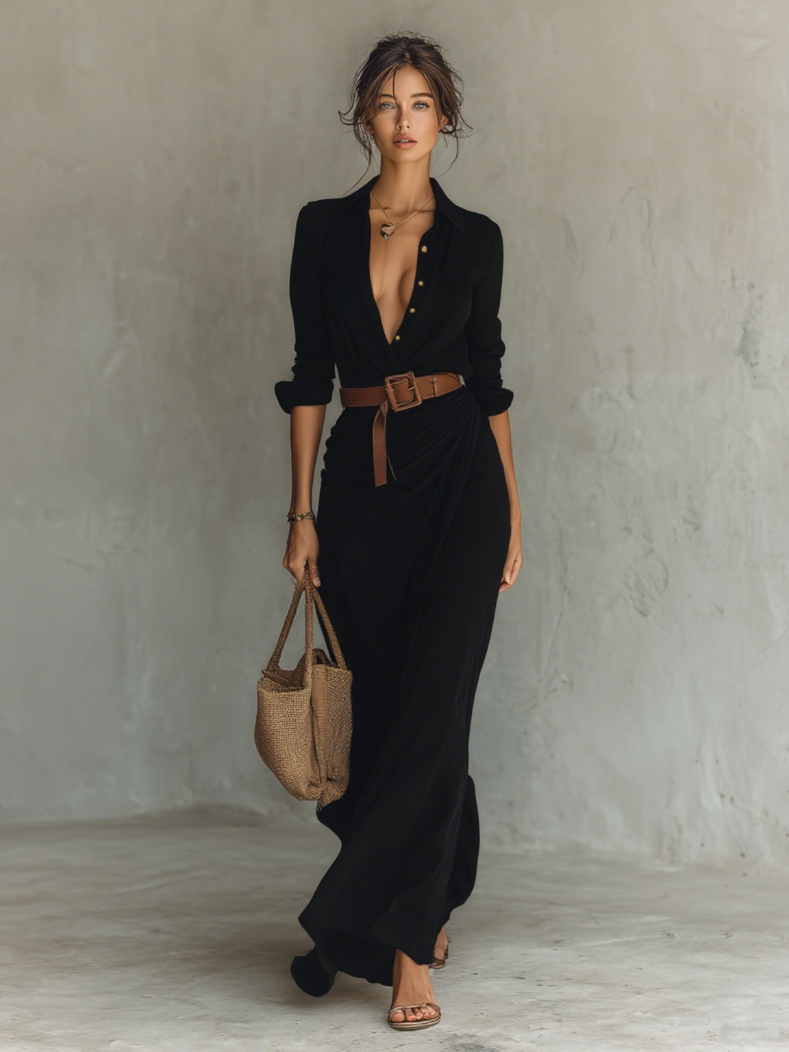 Victoria | Vestido largo casual - Caqui - 4XL