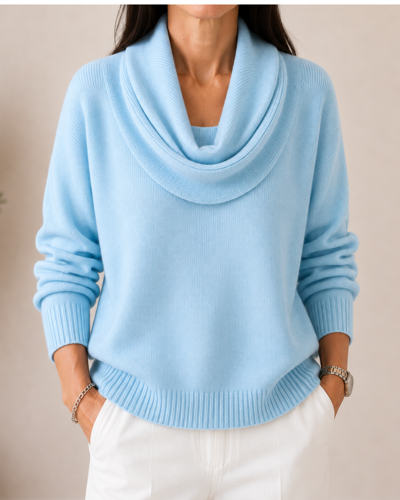 Caralina™ | Suéter Tejido Elegante con Cuello Ondulado - Azul Marino - 2XL