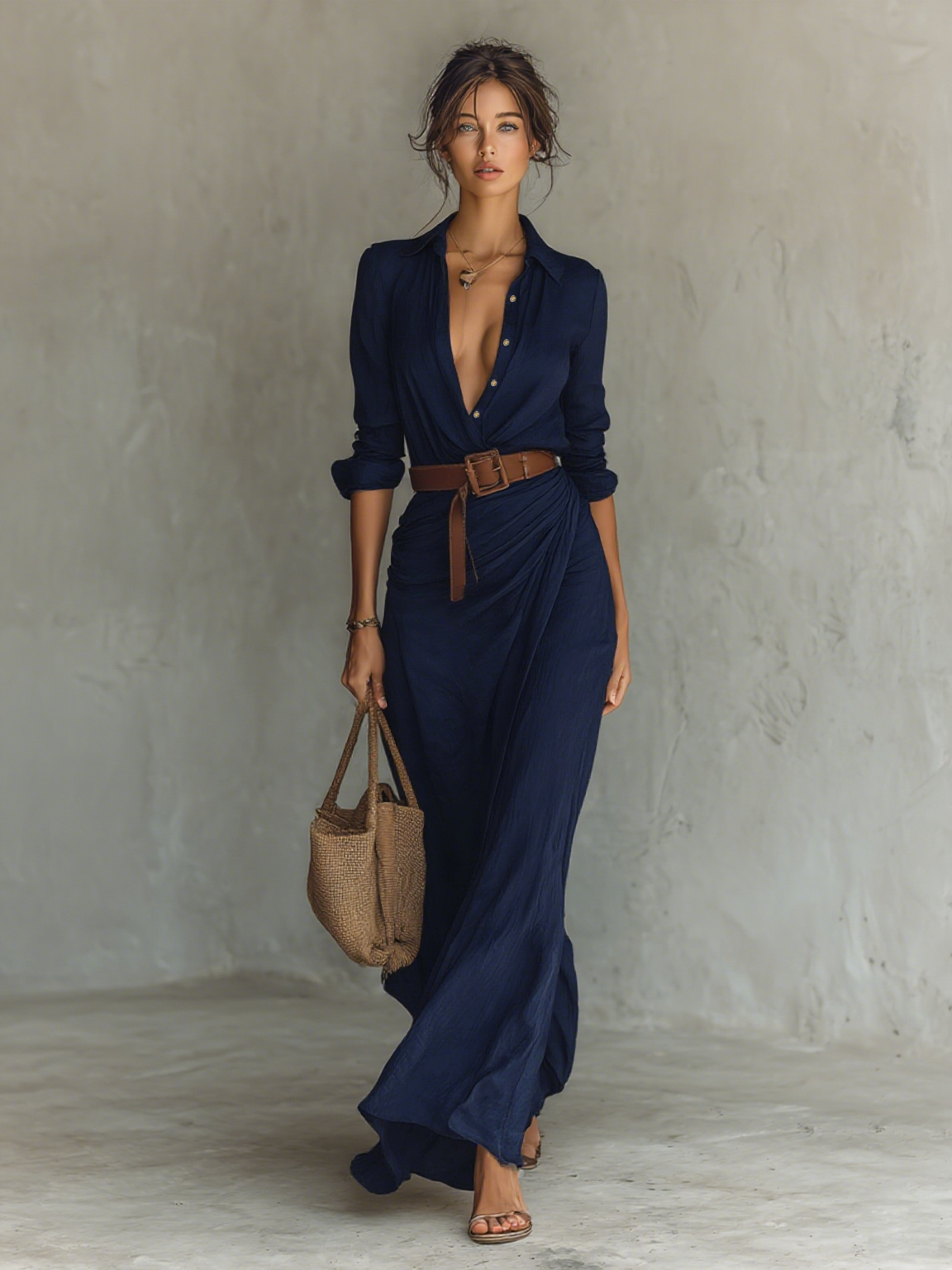 Victoria | Vestido largo casual - Caqui - 2XL
