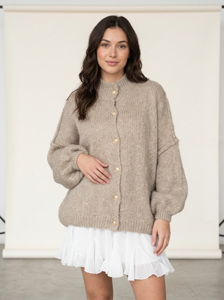 Nala | Cárdigan Oversize Shimmer con Botones Dorados
