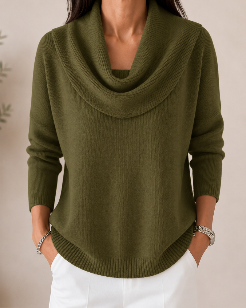 Caralina™ | Suéter Tejido Elegante con Cuello Ondulado - Azul Marino - XL