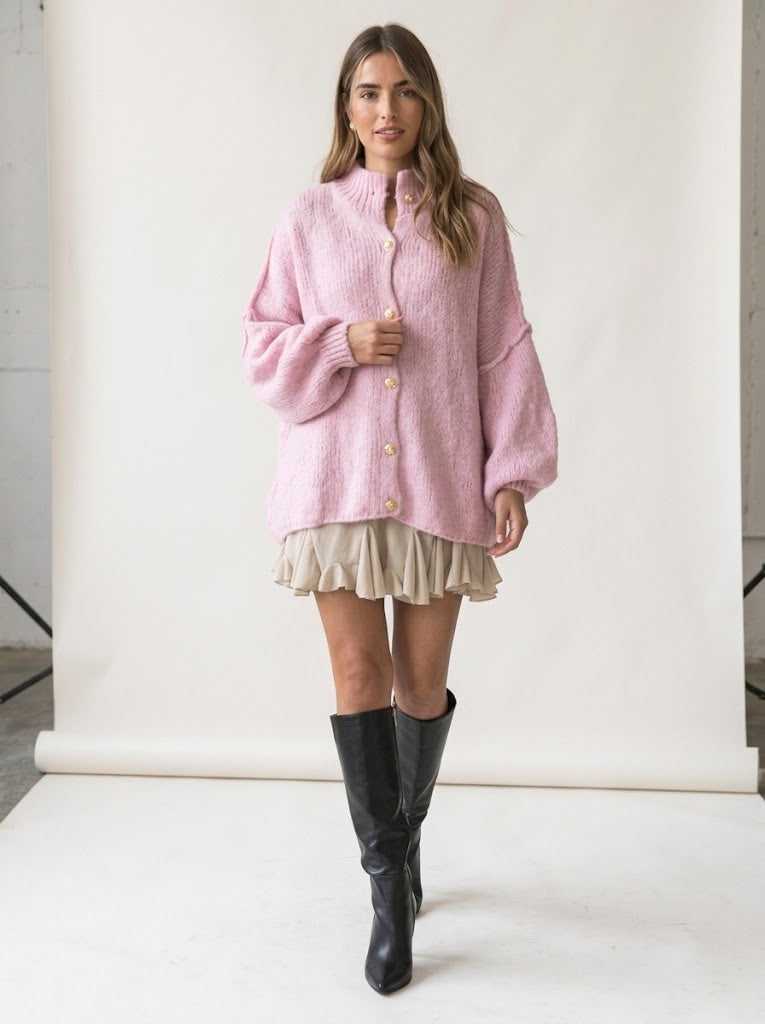 Nala | Cárdigan Oversize Shimmer con Botones Dorados