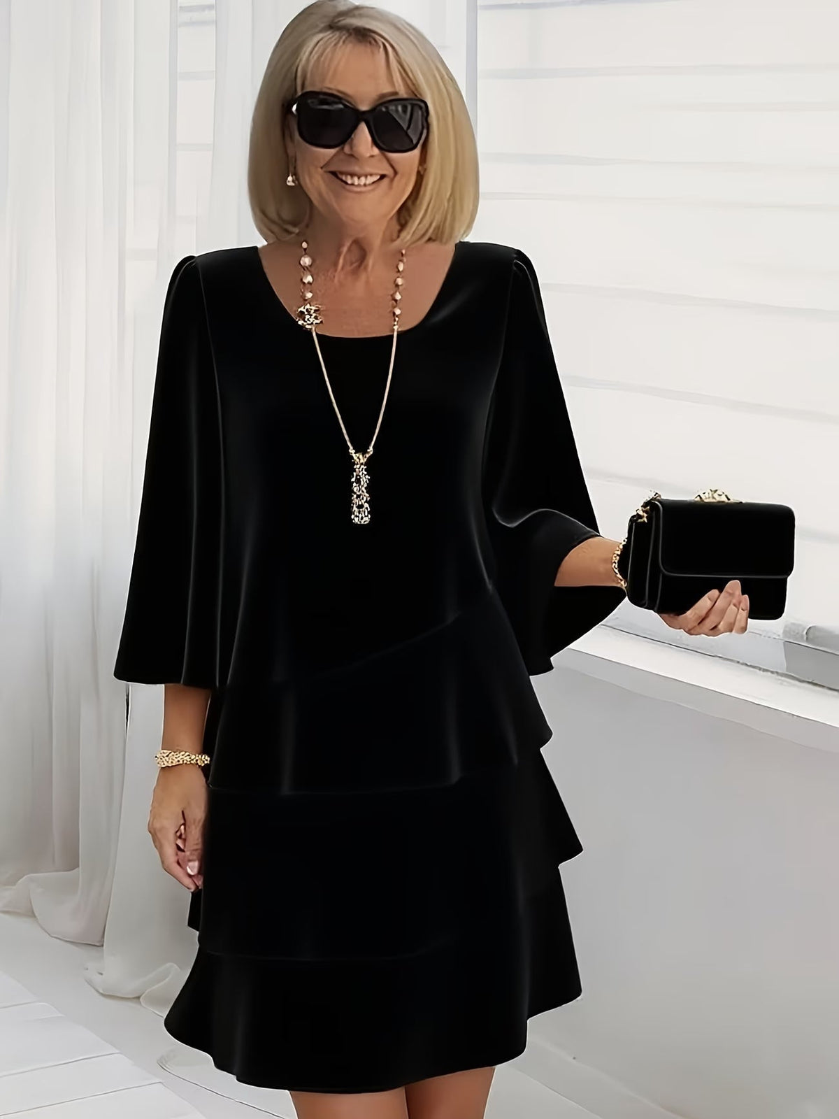 Catherine | Vestido de Mujer de Vuelo con Olanes - Rosa - 2XL