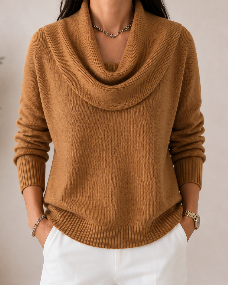 Caralina™ | Suéter Tejido Elegante con Cuello Ondulado - Azul Marino - 3XL