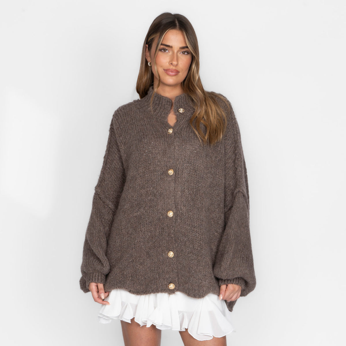 Nala | Cárdigan Oversize Shimmer con Botones Dorados