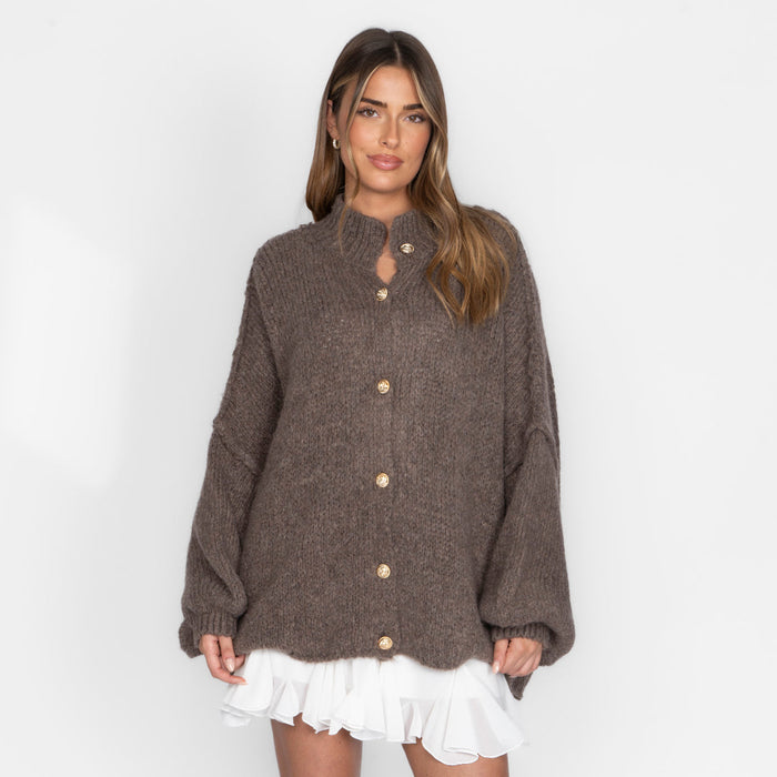 Cárdigan oversize Shimmer con botones dorados