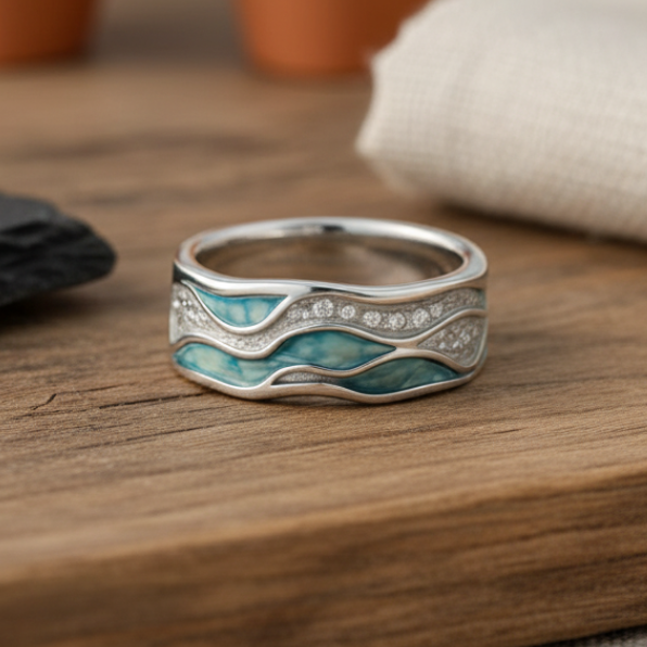 Ada | Anillo Ondas Turquesa en Plata