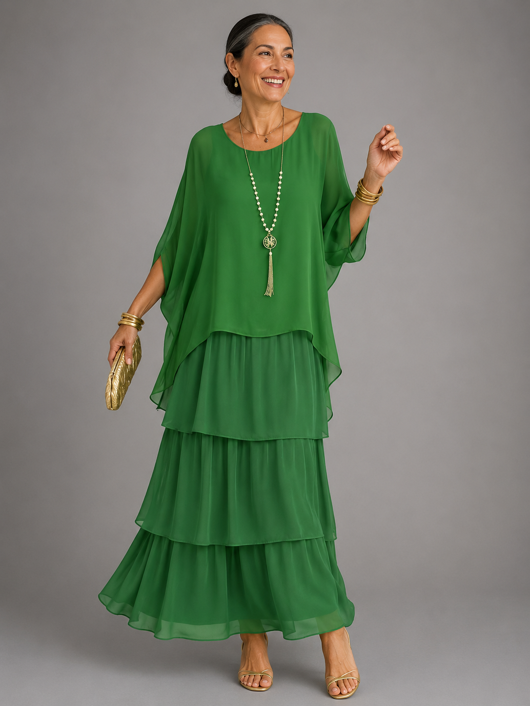Lara™ | Vestido Maxi Elegante y Fluido - Verde Oscuro - 4XL