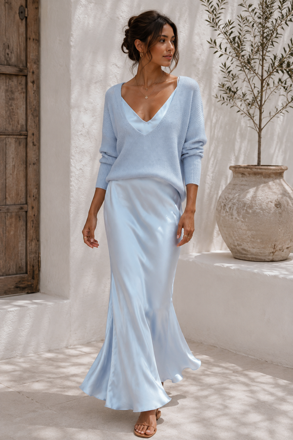Alma | Vestido de Mujer de Satín con Cárdigan - Crema - 2XL