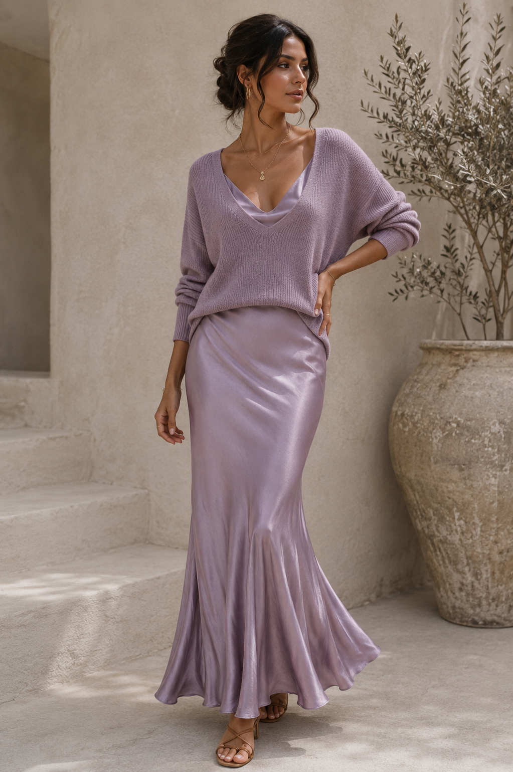 Alma | Vestido de Mujer de Satín con Cárdigan - Vino Tinto - M