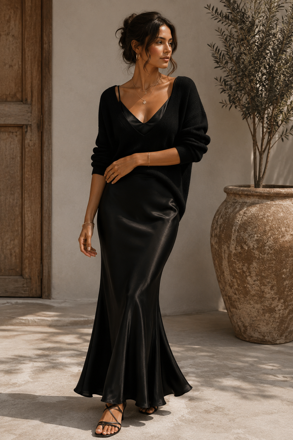 Alma | Vestido de Mujer de Satín con Cárdigan - Crema - 3XL