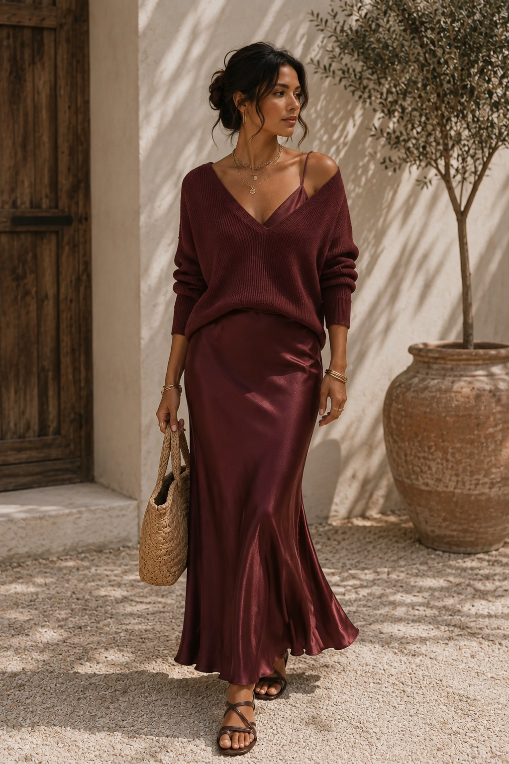 Alma | Vestido de Mujer de Satín con Cárdigan - Crema - L